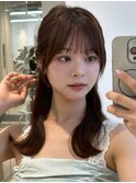 顔周りレイヤーカットくびれヘアミルクティーベージュカラー韓国