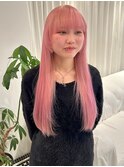推し活応援☆姫カット♪ブリーチカラー/ペールピンク/ロング
