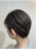 ハイライトカラー,ショート,グレージュ,白髪ぼかし