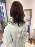 セミロングウルフレイヤーカットラベンダーベージュブリーチなし