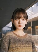 ボブ　ホワイトグレージュ　デジタルパーマ　チェリーブラウン