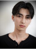 韓国マッシュカルマパーマコンマバングセンターパート黒髪ウルフ