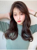 シャギーレイヤーロング韓国ワンホンヘアシースルーぱっつん前髪