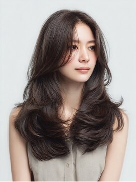 ダル 渋谷/表参道(DAL.) 顔周りカットハッシュカットダークブラウンワンホンレイヤー韓国