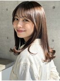 ミディアムレイヤー/髪質改善/縮毛矯正/キャラメルブラウン