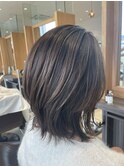 外ハネウルフ 白髪ぼかし グレージュ
