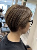 40代50代大人ショート白髪ぼかしハイライト髪質改善根元パーマ