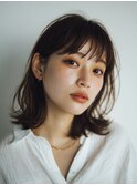 大人女性/ヘアセット黒髪/ボブルフ/ネビージュ/小顔/ワンレン