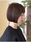 ★切りっぱなしボブ/細めハイライト/白髪ぼかし/ミニボブ/銀座