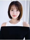 シンプルストレートボブパーマぱっつん前髪流し前髪ミニボブ