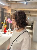 デザインカラーレイヤーカットウェットヘア夏オリーブベージュ