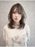 ハッシュカット/韓国/小顔/グレージュ
