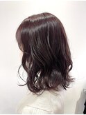 透明感カシスブラウン艶カラーゆるふわウエーブ巻きミディ