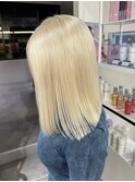 7734ブロンドベージュハイトーンカラー切りっぱなし韓国ボブ