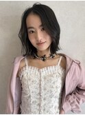 ショート肩上ボブ顔周りレイヤー韓国風くびれ巻きヘア