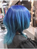 【派手髪】マッシュウルフ・ボブウルフ★ブルーグラデーション