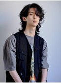 外国人風/くせ毛パーマ/流し前髪/アッシュブラック/HARBORS鎌倉