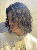メンズボブ波巻きスパイラルパーマウルフカットツイストパーマ