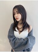 ウルフ韓国顔まわりレイヤーロンググレーベージュ
