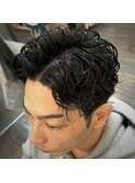 メンズスパイラルパーマツーブロックショート刈り上げビジカジ