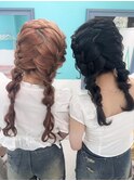 編み込みツイン　ヘアメ　ヘアセット　ヘアアレンジ