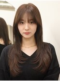 顔周りレイヤーカットくびれヘアミルクティーベージュカラー
