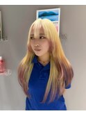 ブロンドベース×ピンクデザイン/ブリーチ/ハイトーン