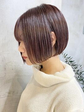 エリマ  茅ヶ崎(elima) 切りっぱなしボブ透明感ショコラベージュ丸みショート韓国20代