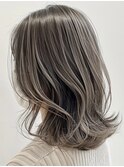 デザインカラーレイヤーカットウェットヘアオリーブベージュ白髪