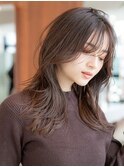 20代30代大人かわいい/レイヤーロング/グレーベージュ/前髪/小顔