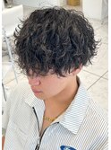 波巻きスパイラルパーマメンズマッシュツイストブルーブラック