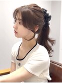 顔まわりカット　シースルーバング　オータムブラウン