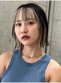 インナーカラーベージュショートボブ黒髪ボブ前髪インナーカラー