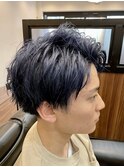 アップバング/ツーブロック/ブルーブラック