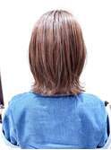 夏くびれヘアアプリコットオレンジハイライトカラー