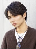 メンズセンターパートニュアンスパーマ毛流れメンズミディアム