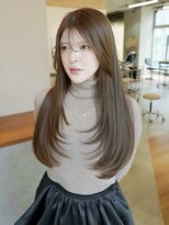 オルセン(OLSEN) ロングレイヤー/ヘーゼルベージュ/オリーブ/透明感/透け感/20代