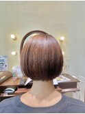 暖色ベージュ×ミニボブ ヘルシースタイル/40代