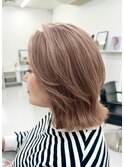 切りっぱなしボブエアリーロング美髪ピンクブラウン 髪質改善