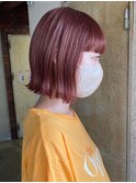 切りっぱなし外ハネボブオレンジピンクイメチェンワイドバング
