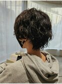 センターマッシュ波巻きスパイラルパーマショートミニウルフ