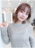 大人かわいい前髪セシルカットココアブラウンフリンジウェーブ