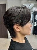 フェザーパーマ/グレーブルーカラー/刈り上げショートパンク