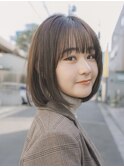 ボブ ホワイトグレージュ デジタルパーマ チェリーブラウン