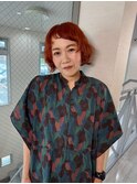 フレンチカーリーボブ（くせ毛）×ブリーチ無しオレンジカラー