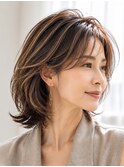 40代50代 大人の上品ふんわりレイヤー×白髪ぼかしハイライト