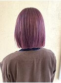 カシスピンク×ぱっつんボブ
