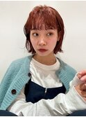 #オレンジカラー　#ぱつっとボブ　＃ニュアンスカール