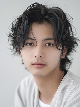 マーズ(MARS) ブルーブラック×ラウンジパーマ/20代30代40代