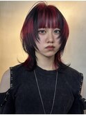 【GEEKS渋谷】ワインレッド/ウルフ/レイヤー/顔周りカット